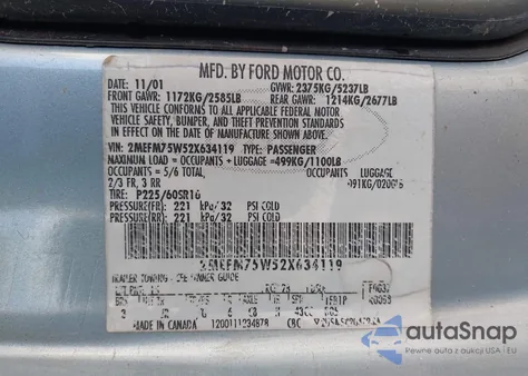 2002 Mercury Grand Marquis Ls from USA, damaged, VIN 2MEFM75W52X634119